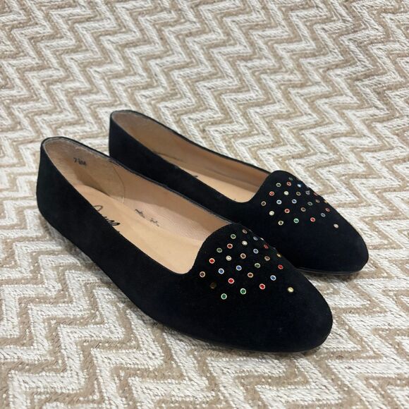 Joyce Shoes - Vintage Joyce Women's Black Velvet Rainbow Studded Comfort Loafers Size 7.5